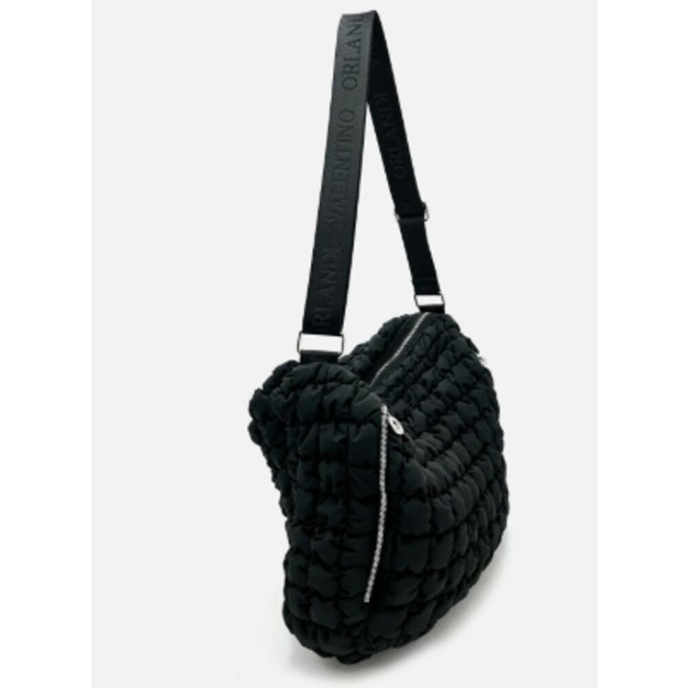 Valentino Orlandi Large Quilted Puffer Shoulder Bag Black Logo Strap NWT $259 - Picture 3 of 4